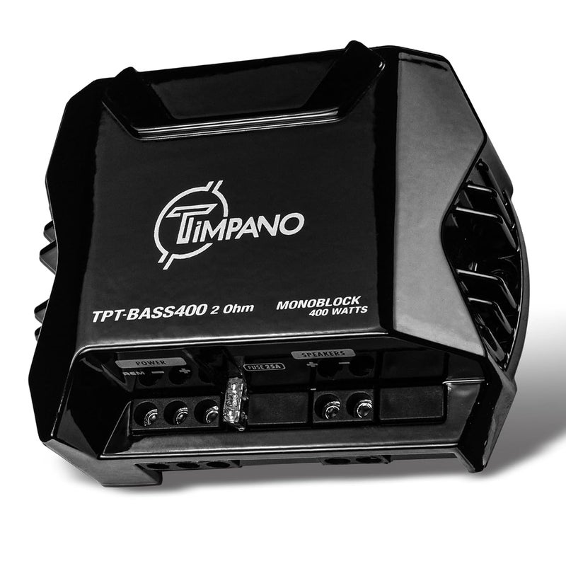 TIMPANO 400 Watts Mono Subwoofer Car Audio Amplifier TPT-BASS400 2 Ohm – 12 Volts Mini Monoblock Class D Car Amp, Built-in Crossover & Bass Boost with High Level Inputs - Image 1